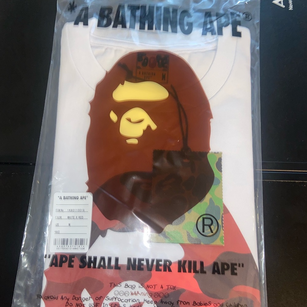 A Bathing Ape White and Red Camo T-Shirt with Brand New Tags